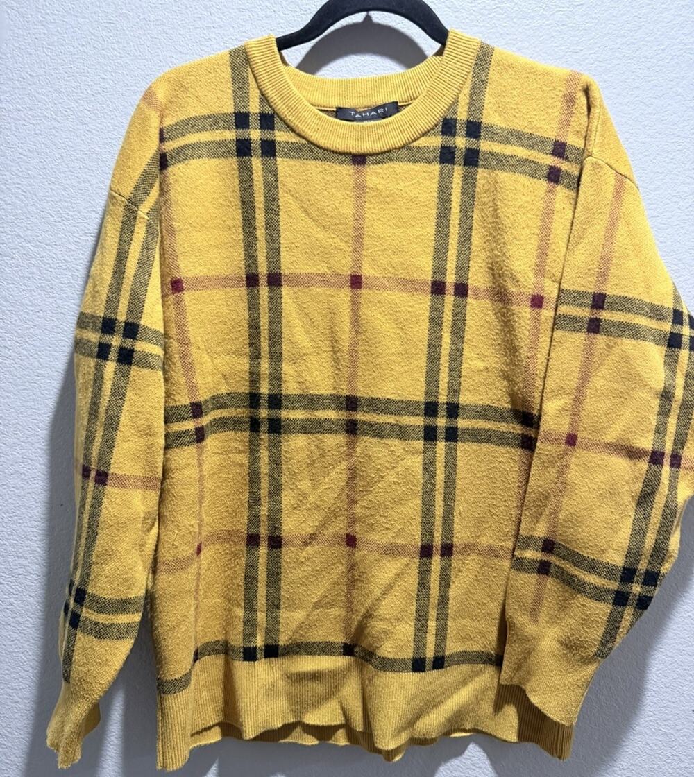 Tahari Plaid Clueless Style Academic Cottagecore Cozy Winter Pullover Large